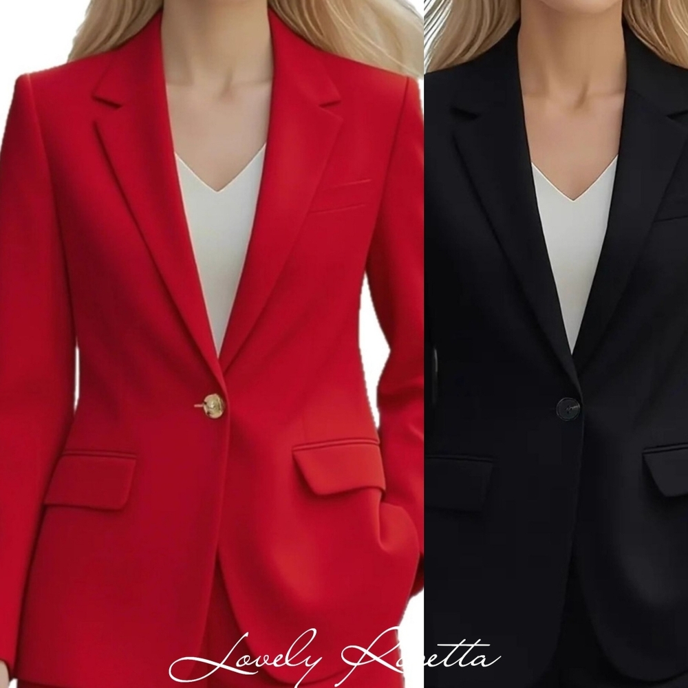 Red Women's One Button Blazer - Picture 5 of 8